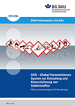 Titelbild DGUV Information 213-034 GHS - Global Harmonisiertes System zur Einstufung und Kennzeichnung von Gefahrstoffe