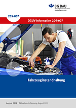 Titelbild des PDF zur DGUV Information 209-077 Fahrzeuginstandhaltung.
