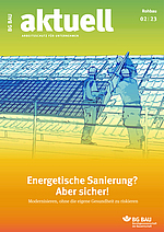 Titelbild der Zeitschrift BG BAU aktuell 2-2023, Rohbau.