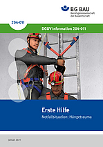 Titelbild DGUV Information 204-011: Erste Hilfe Notfallsituation - Hängetrauma.
