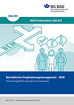 Titelbild der DGUV Information 206-031: Betriebliches Eingliederungsmanagement - BEM, Orientierungshilfe für die praktische Umsetzung.