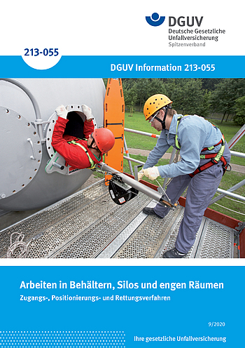 Titelbild DGUV Information 213-055: Arbeiten in Behältern, Silos und engen Räumen.