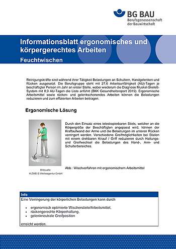 Informationsblatt ergonomisches und körpergerechtes Arbeiten: Feuchtwischen
