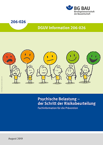 Titelbild der DGUV Information 206-026: Psychische Belastung - der Schritt der Risikobeurteilung.