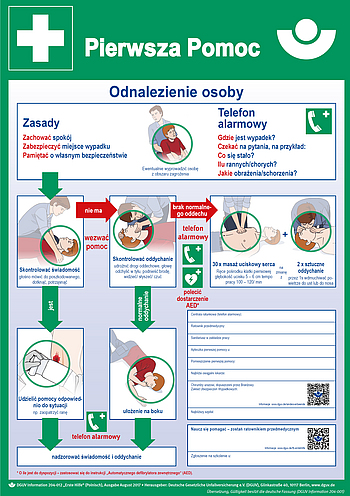 Aushang Erste Hilfe Plakat: Pierwsza Pomoc (polnisch, DIN A2, synth. Papier)