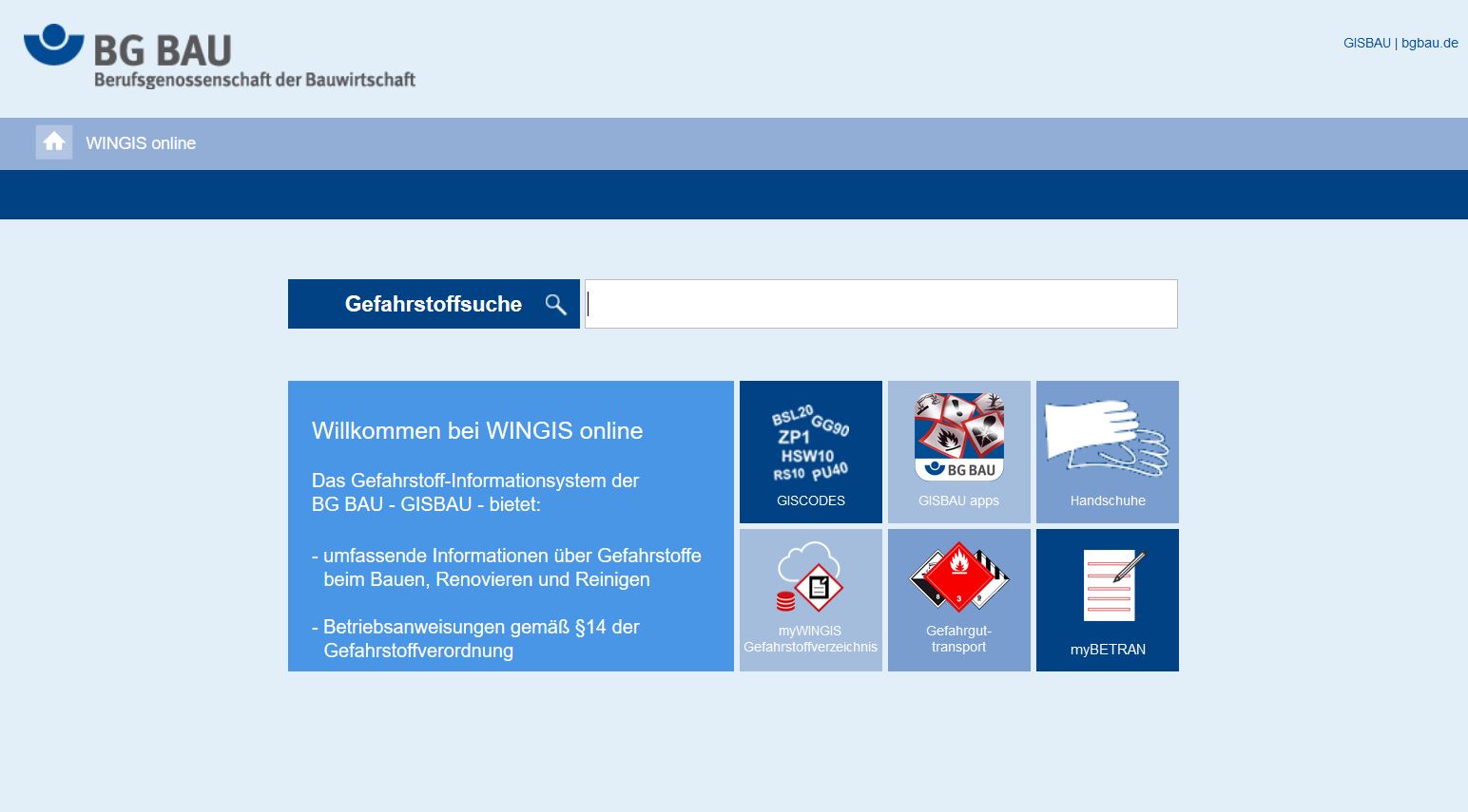 Screenshot von der Website https://www.wingisonline.de/