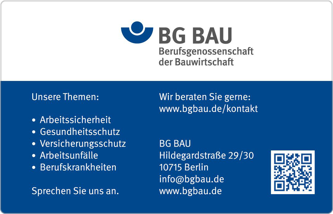 Die Vorderseite Standard BG BAU Versichertenkarte mit abgerundetem Rahmen.