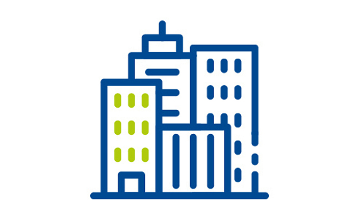 Piktogramm von mehreren Geb&auml;uden.