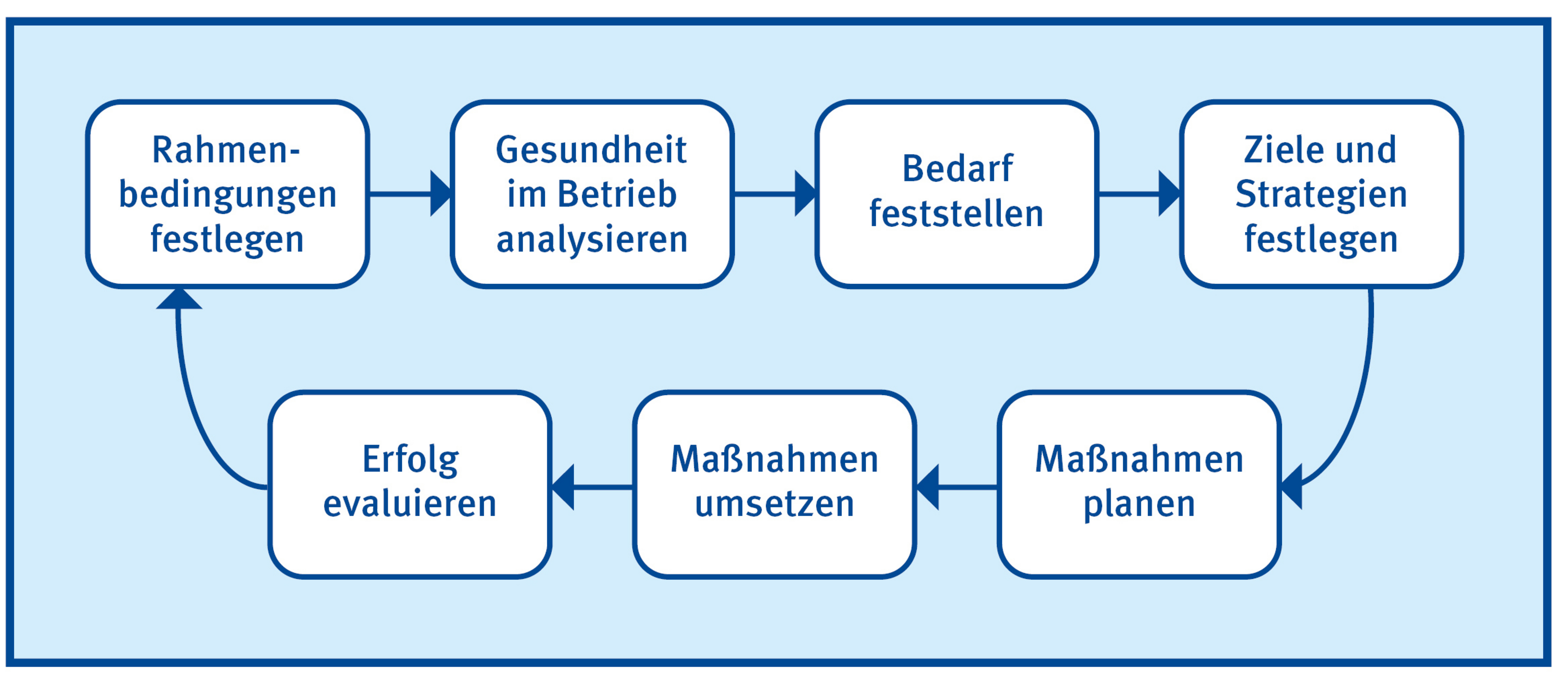 Grafik zeigt den Ablauf als Kreislauf des Betrieblichen Gesundheitsmanagement (BGM).