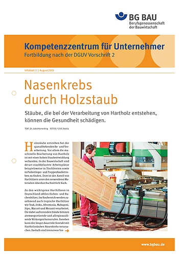 Kompetenzzentrum für Unternehmer - Fortbildung nach DGUV Vorschrift 2 "Nasenkrebs durch Holzstaub" Titelbild Kompetenzzentrum für Unternehmer - Fortbildung nach DGUV Vorschrift 2 "Nasenkrebs durch Holzstaub"