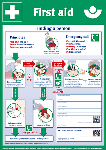 Aushang Erste Hilfe Plakat: First aid (englisch, DIN A2, synth. Papier)