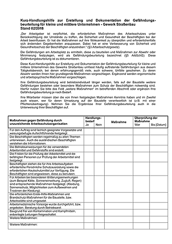 Kurz-Handlungshilfe für Straßenbau