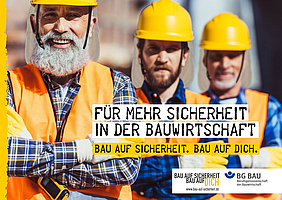 Flyer-Titelbild mit drei Männern mit Schutzhelm und Warnweste