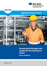Titelbild der DGUV Information 213-057„Gaswarneinrichtungen und Gaswarngeräte für den Explosionsschutz"