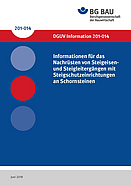 Titelbild der DGUV Information 201-014: Informationen für das Nachrüsten von Steigeisen- und Steigleitergängen mit Steigschutzeinrichtungen an Schornsteinen