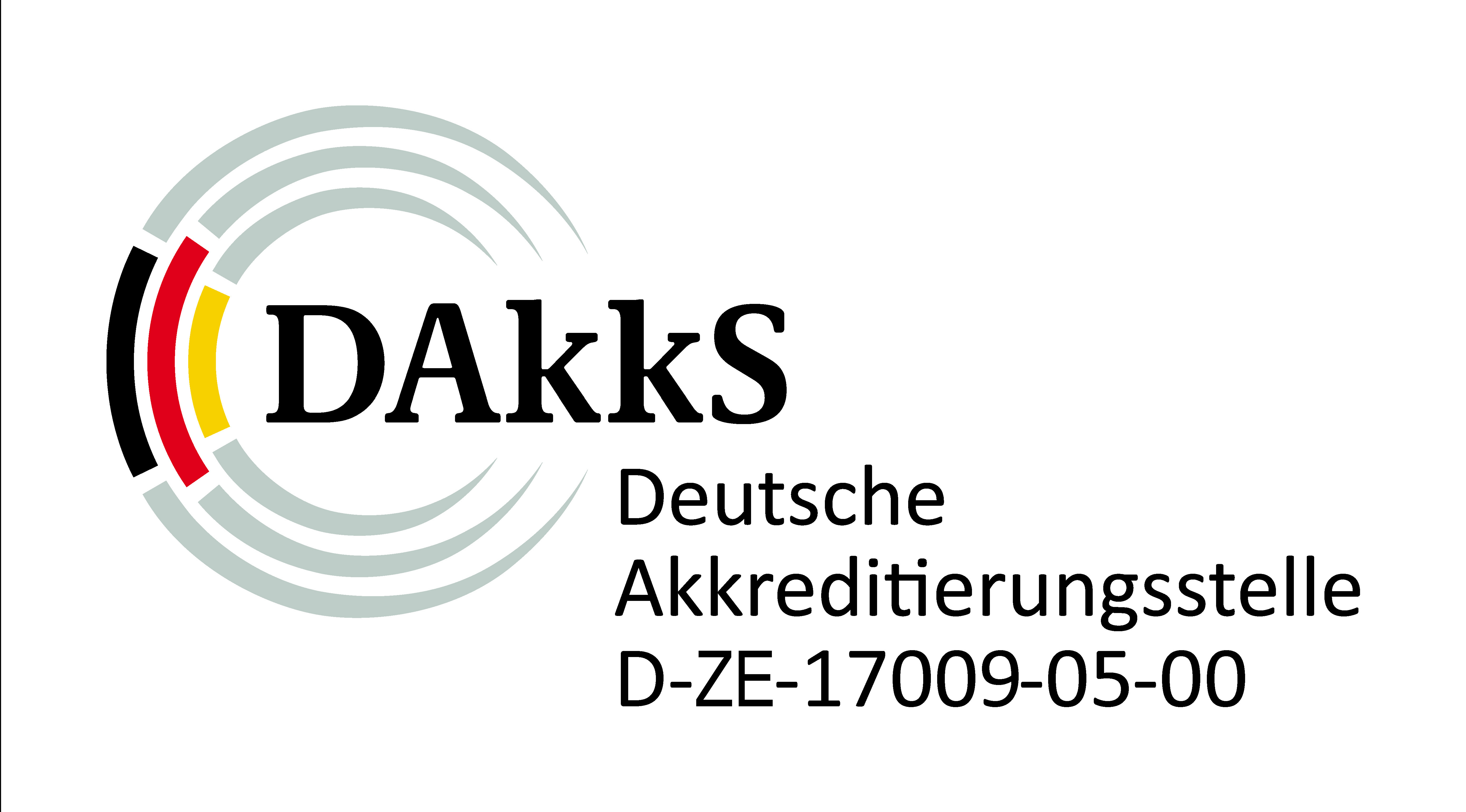 Logo Deutsche Akkreditierungsstelle GmbH ist f&uuml;r den Bereich Zertifizierung (erkennbar am ZE).