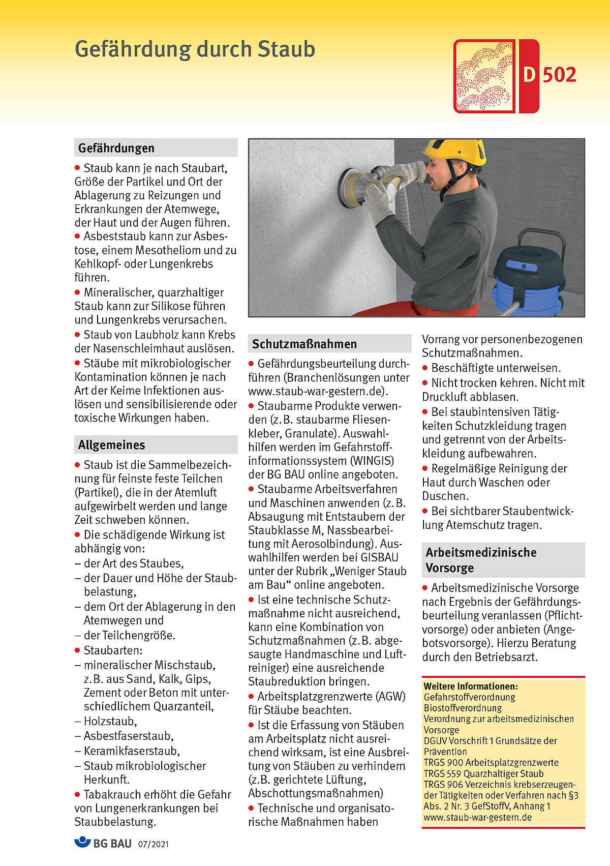 Gefährdung durch Staub BG BAU Berufsgenossenschaft der Bauwirtschaft