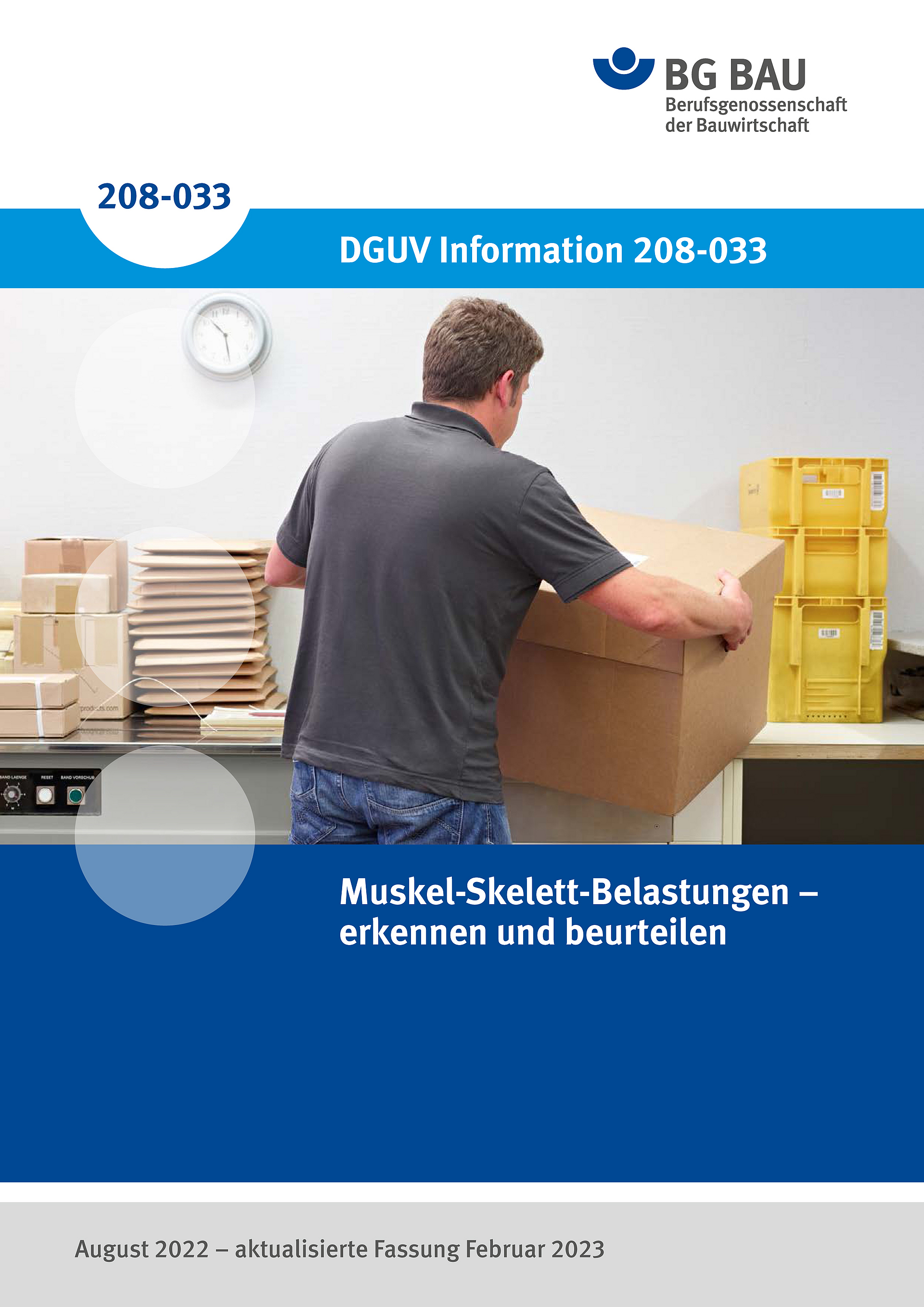 Titelbild der DGUV Information 208-033 Muskel-Skelett-Belastungen erkennen und beurteilen