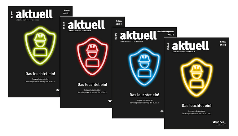 Titelseite des Magazins für Mitgliedsunternehmen der Berufsgenossenschaft der Bauwirtschaft, BG BAU aktuell - Ausgabe 1-2022