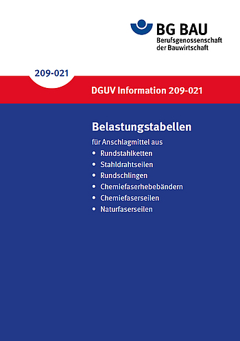 Titelbild DGUV Information 209-021 Belastungstabellen für Anschlagmittel ...