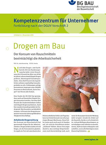 Kompetenzzentrum für Unternehmer - Fortbildung nach DGUV Vorschrift 2 "Drogen am Bau" Titelbild Kompetenzzentrum für Unternehmer - Fortbildung nach DGUV Vorschrift 2 "Drogen am Bau"