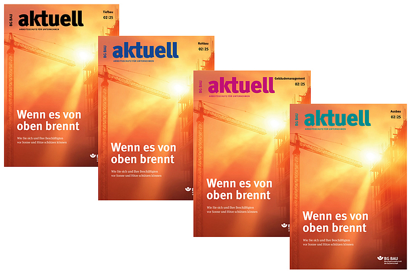 Collage der Titelbilder von BG BAU aktuell 2-2025