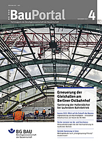 Titelseite der Zeitschrift BauPortal 4/2022 mit den Gleishallen am Ostbahnhof