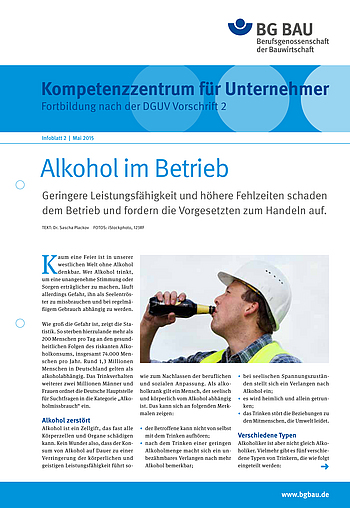 Kompetenzzentrum für Unternehmer - Fortbildung nach DGUV Vorschrift 2 "Alkohol im Betrieb" Titelbild Kompetenzzentrum für Unternehmer - Fortbildung nach DGUV Vorschrift 2 "Alkohol im Betrieb"