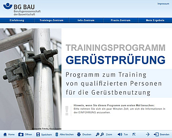 Startseite des Trainingsprogramms Gerüstprüfung