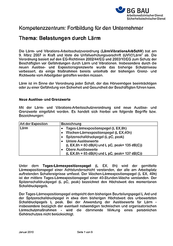 Kompetenzzentrum für Unternehmer - Fortbildung nach DGUV Vorschrift 2 "Belastungen durch Lärm"