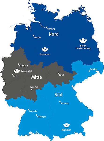 Deutschlandkarte - Regionen - Dienstleistungszentren