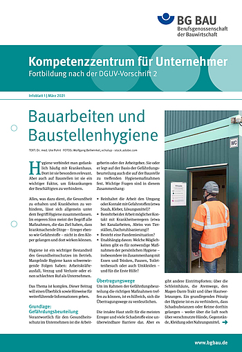 Titelbild der Broschüre  "Kompetenzzentrum für Unternehmer: Bauarbeiten und Baustellenhygiene"