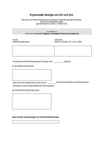 Ergänzende Mitteilung von Ort und Zeit (Anlage 1.2) Ergänzende Mitteilung von Ort und Zeit (Anlage 1.2)