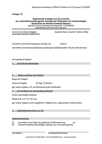 Ergänzende Mitteilung von Ort und Zeit (Anlage 1.2) Ergänzende Mitteilung von Ort und Zeit (Anlage 1.2)