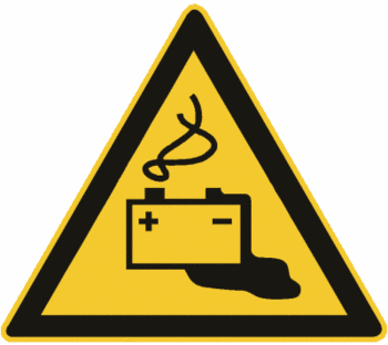 Warnung vor Gefahren durch das Aufladen von Batterien, Sicherheitszeichen W026