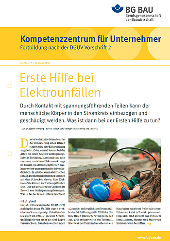 Kompetenzzentrum für Unternehmer - Fortbildung nach DGUV Vorschrift 2 "Erste Hilfe bei Elektrounfällen" (Ausgabe 1-2018)