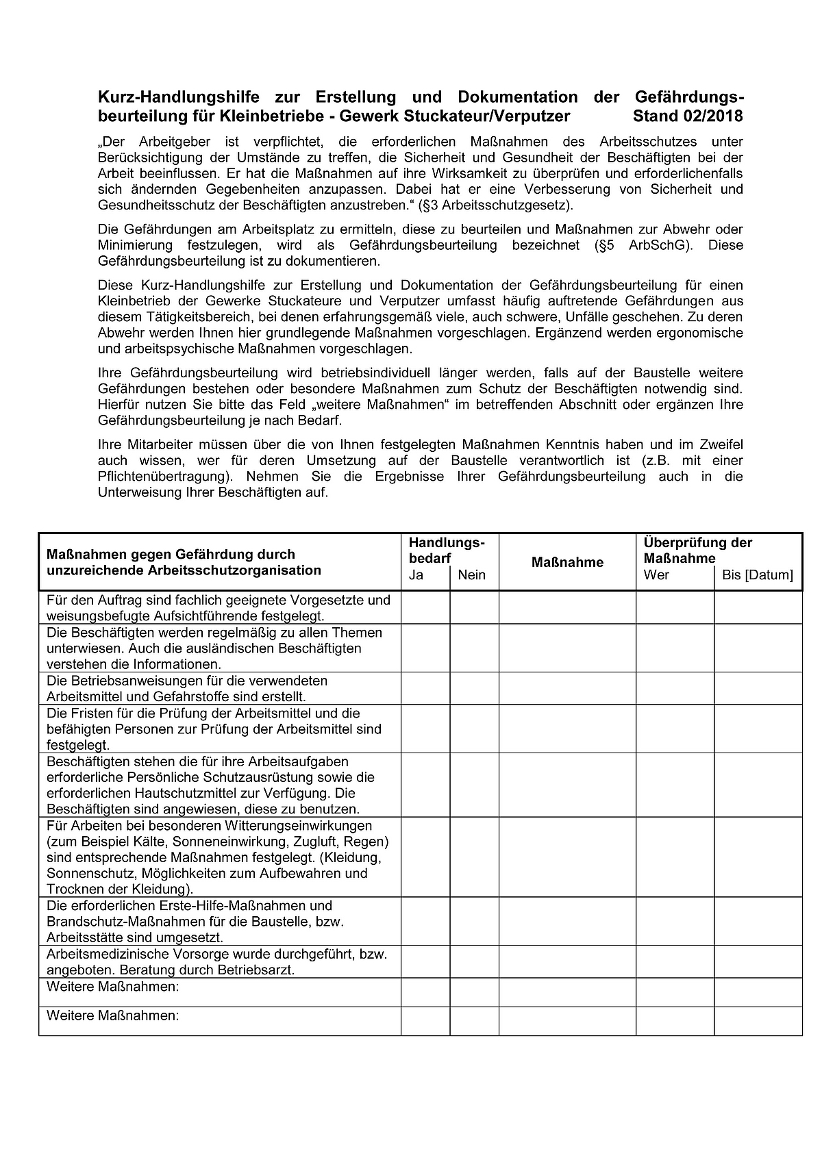 KurzHandlungshilfe für Tiefbau BG BAU Berufsgenossenschaft der