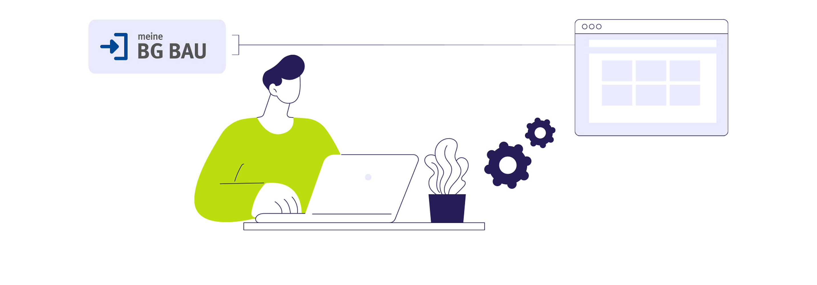 Illustration einer Person, die sich am Laptop bei meine BG BAU anmeldet