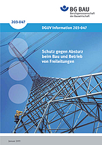 Titelbild DGUV Information 203-047 Schutz gegen Absturz beim Bau und Betrieb von Freileitungen