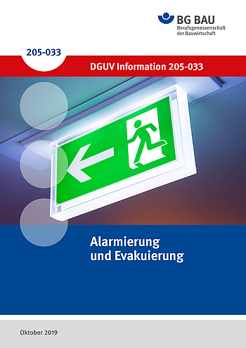 Titelbild vom PDF DGUV Information 205-033 Alarmierung und Evakuierung
