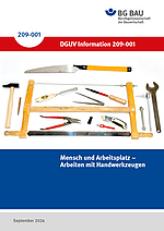 Titelbild der DGUV Information 209-001: Mensch und Arbeitsplatz - Arbeiten mit Handwerkzeugen.