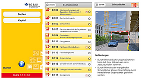 Screenshots der BG BAU Bausteine-App