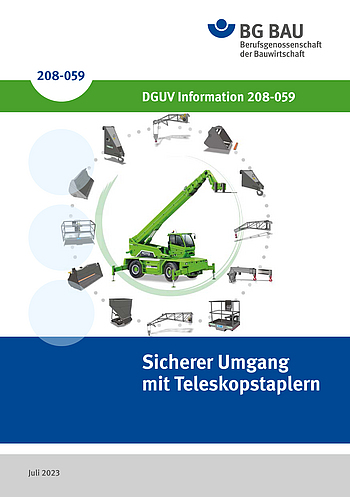 Titelbild DGUV-Information-208-059: Sicherer Umgang mit Teleskopstaplern