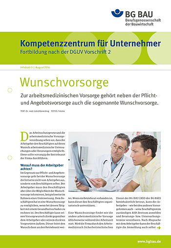 Titelbild Kompetenzzentrum für Unternehmer - Fortbildung nach DGUV Vorschrift 2 "Wunschvorsorge"