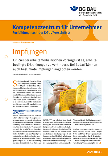 Kompetenzzentrum für Unternehmer - Fortbildung nach DGUV Vorschrift 2 "Impfungen" Titelbild Kompetenzzentrum für Unternehmer - Fortbildung nach DGUV Vorschrift 2 "Impfungen"