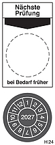 Abbildung der Prüfplakette für Arbeitsmittel H24 für 2027.