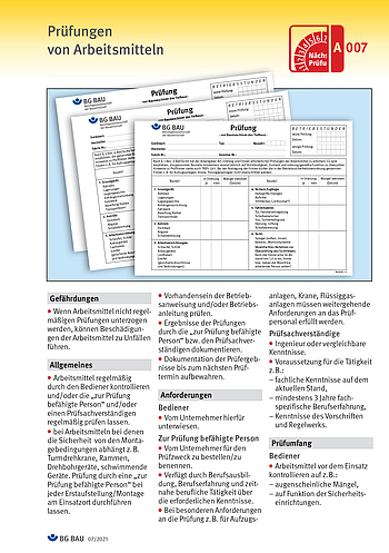 Titelbild Baustein A-007 Prüfungen von Arbeitsmitteln