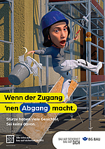 Eine Malerin stürzt vom Gerüst. Auf dem Bild steht: Wenn der Zugang 'nen Abgang macht.