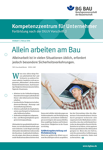 Kompetenzzentrum für Unternehmer - Fortbildung nach DGUV Vorschrift 2 "Allein arbeiten am Bau" Kompetenzzentrum für Unternehmer - Fortbildung nach DGUV Vorschrift 2 "Allein arbeiten am Bau"