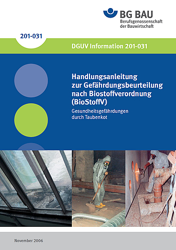 Titelbild DGUV Information 201-031 Gesundheitsgefährdungen durch Taubenkot